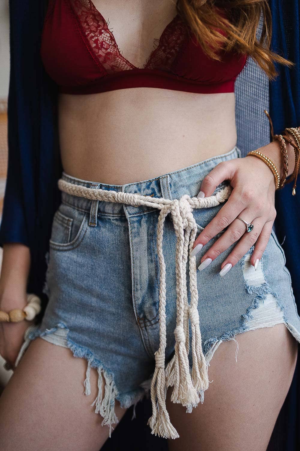 🌵 Trendy Western Braided Rope Tie Belt - Boutique Fave: Ivory