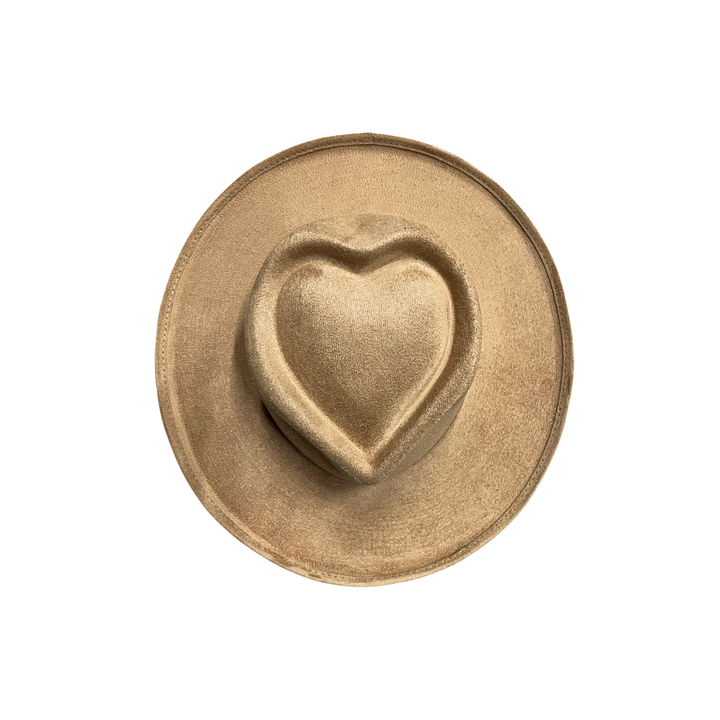 Vegan Suede Pencil Curl Brim Sweetheart Crown Fedora Hats: Taupe