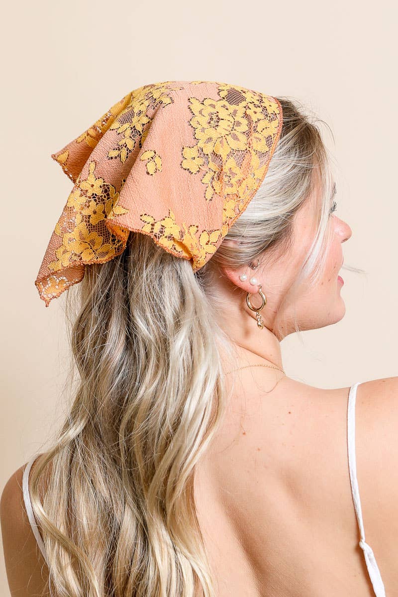 Chic Boho Lace Headscarf with Vintage Floral Patterns 💐: Peach