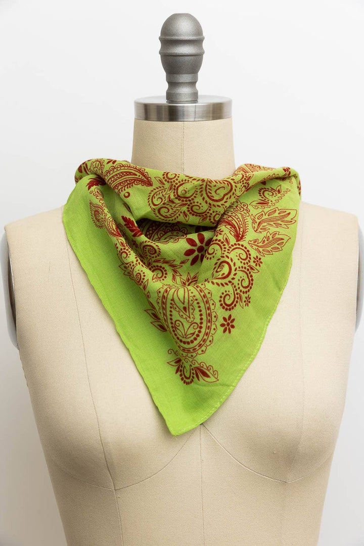 Classic Paisley Floral Bandana - Lightweight Cotton 🌼: Sage