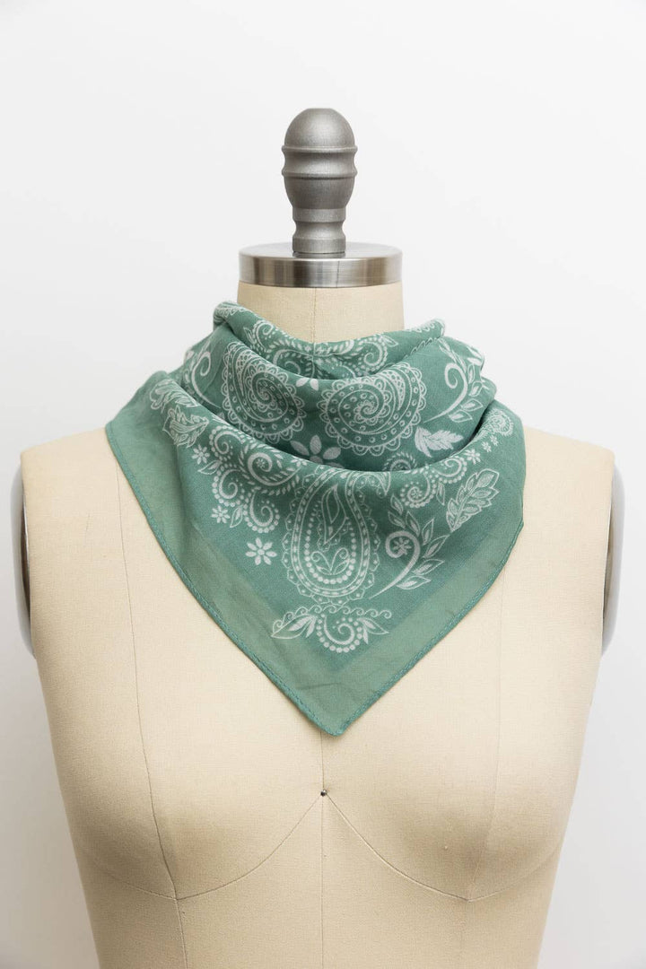 Classic Paisley Floral Bandana - Lightweight Cotton 🌼: Sage