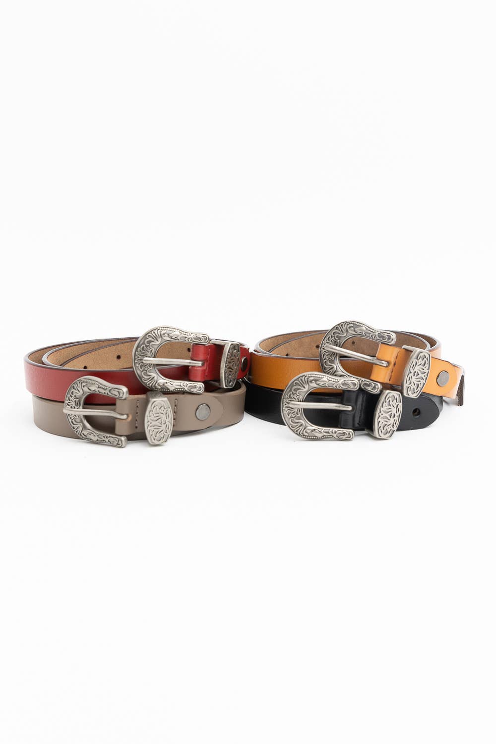Western Style Skinny Leather Belt - Cowgirl Chic: Camel