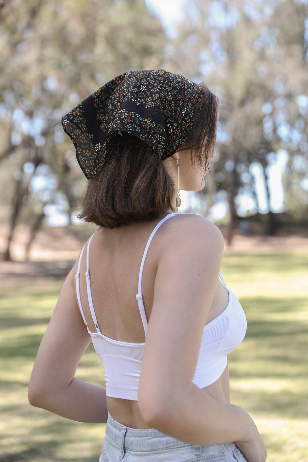 Vintage Floral Foliage Bandana Neckerchief – Soft Cotton: Camel