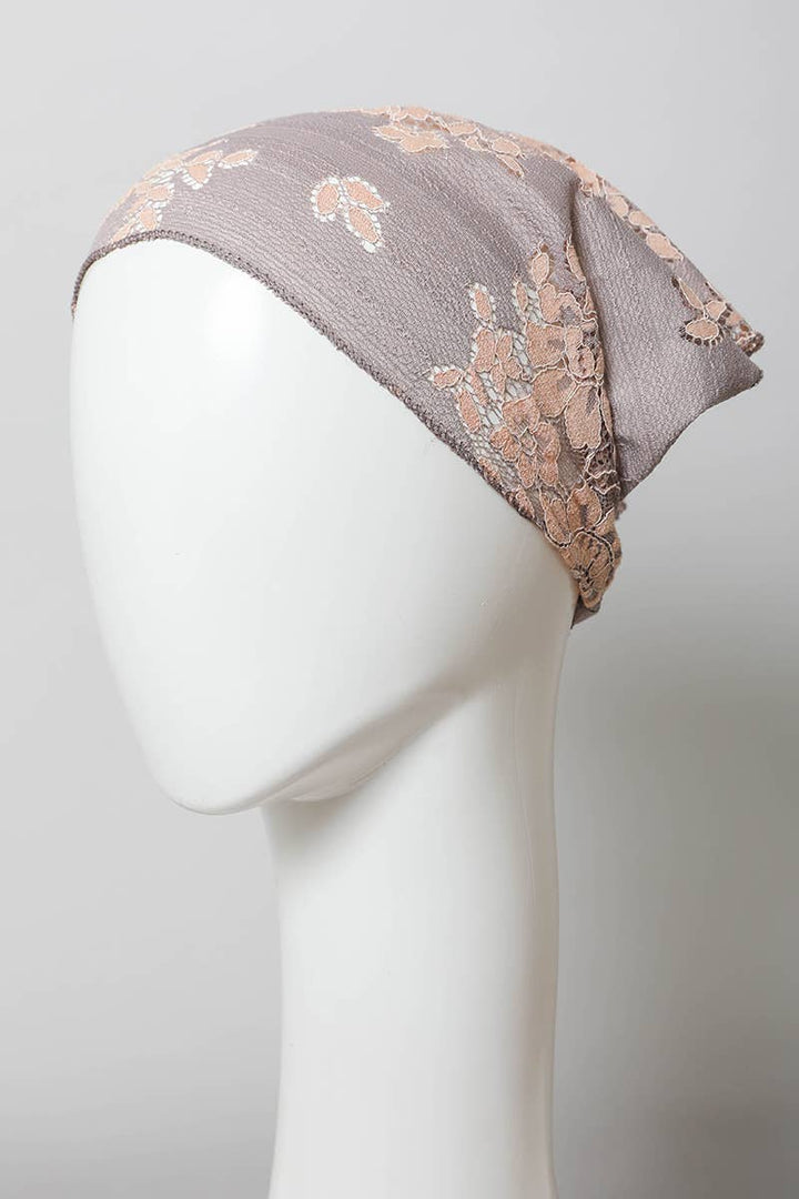 Chic Boho Lace Headscarf with Vintage Floral Patterns 💐: Peach