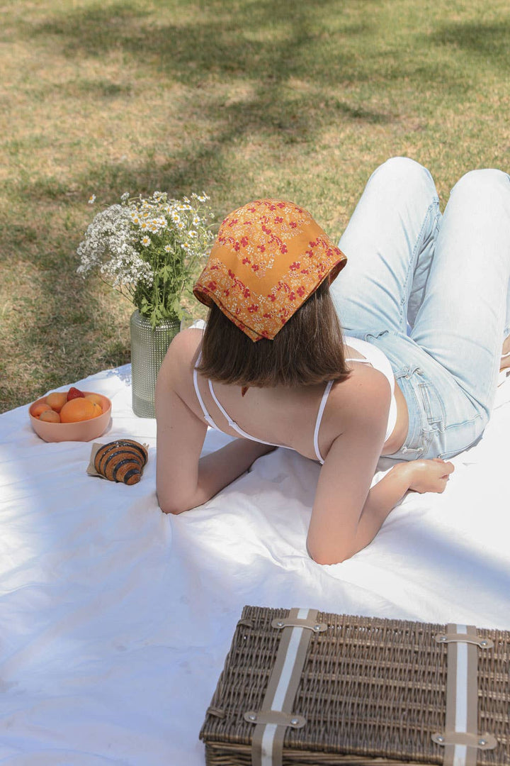Vintage Floral Foliage Bandana Neckerchief – Soft Cotton: Camel