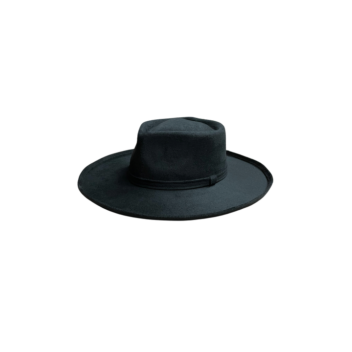 Vegan Suede Pencil Curl Brim Sweetheart Crown Fedora Hats: Taupe