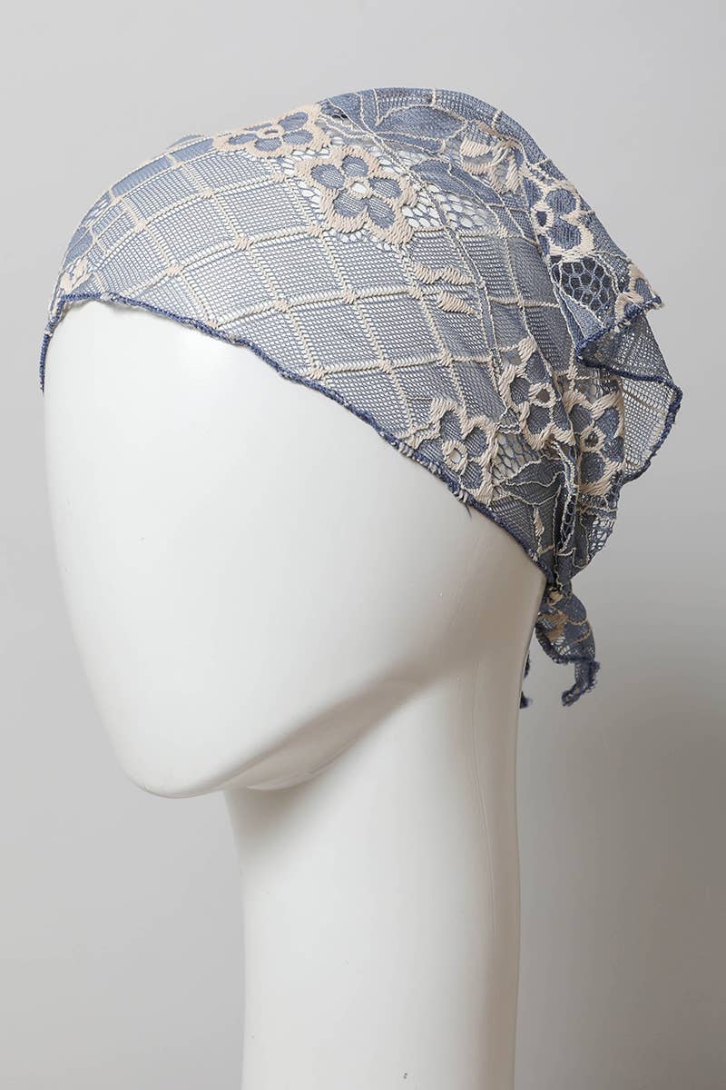 Chic Boho Lace Headscarf with Vintage Floral Patterns 💐: Peach
