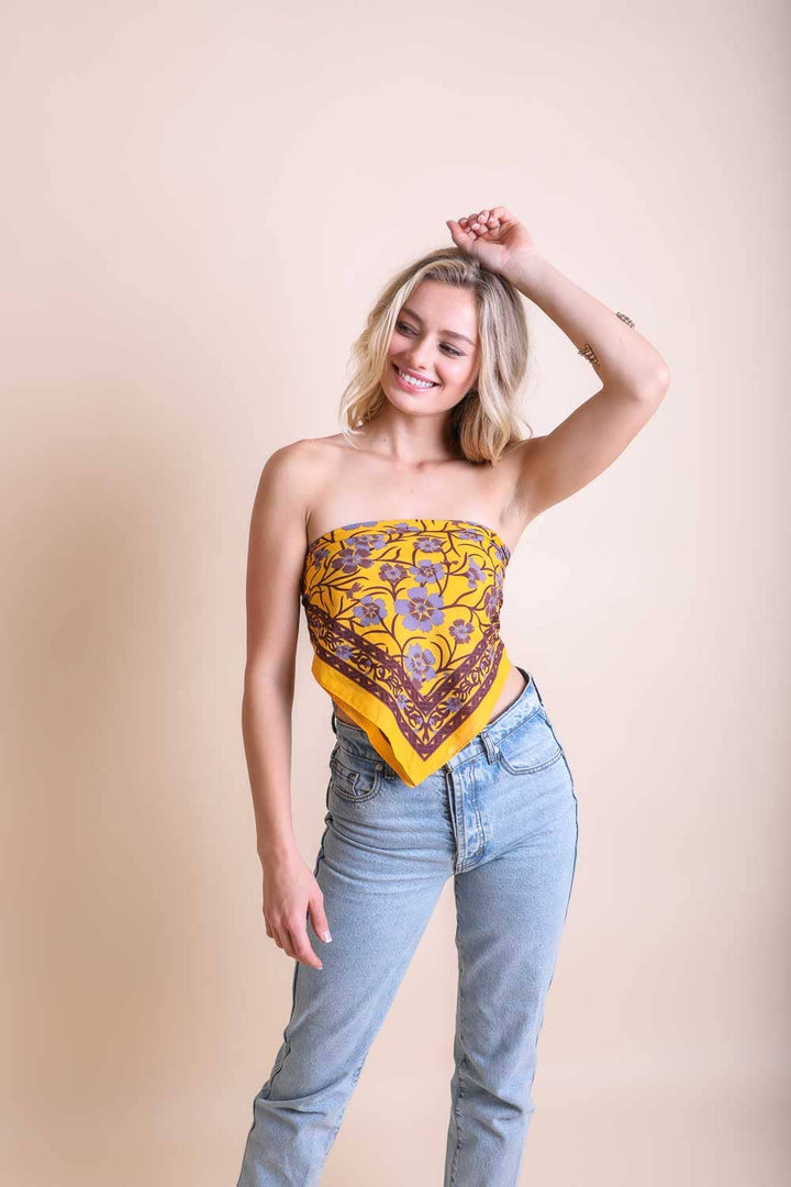 Boho Floral Anemone Bandana – Oversized Scarf in Yellow, Red: Yellow