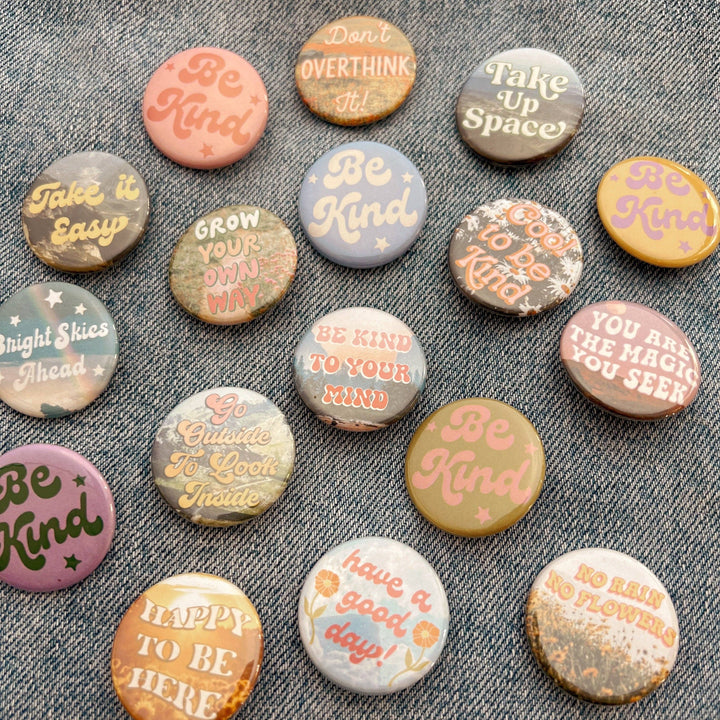 Positivity Button Pins: Be Kind - Sky Blue