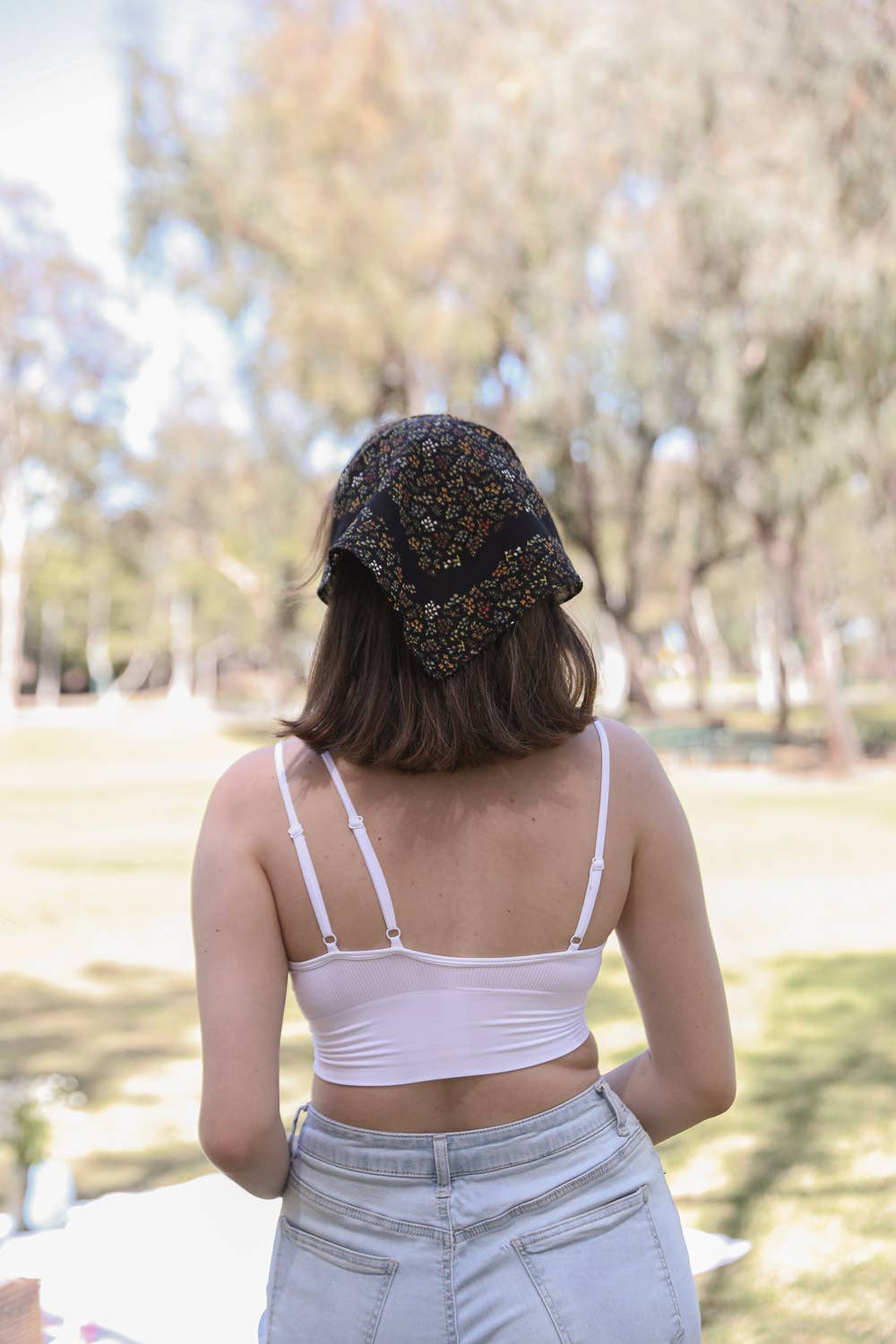 Vintage Floral Foliage Bandana Neckerchief – Soft Cotton: Camel