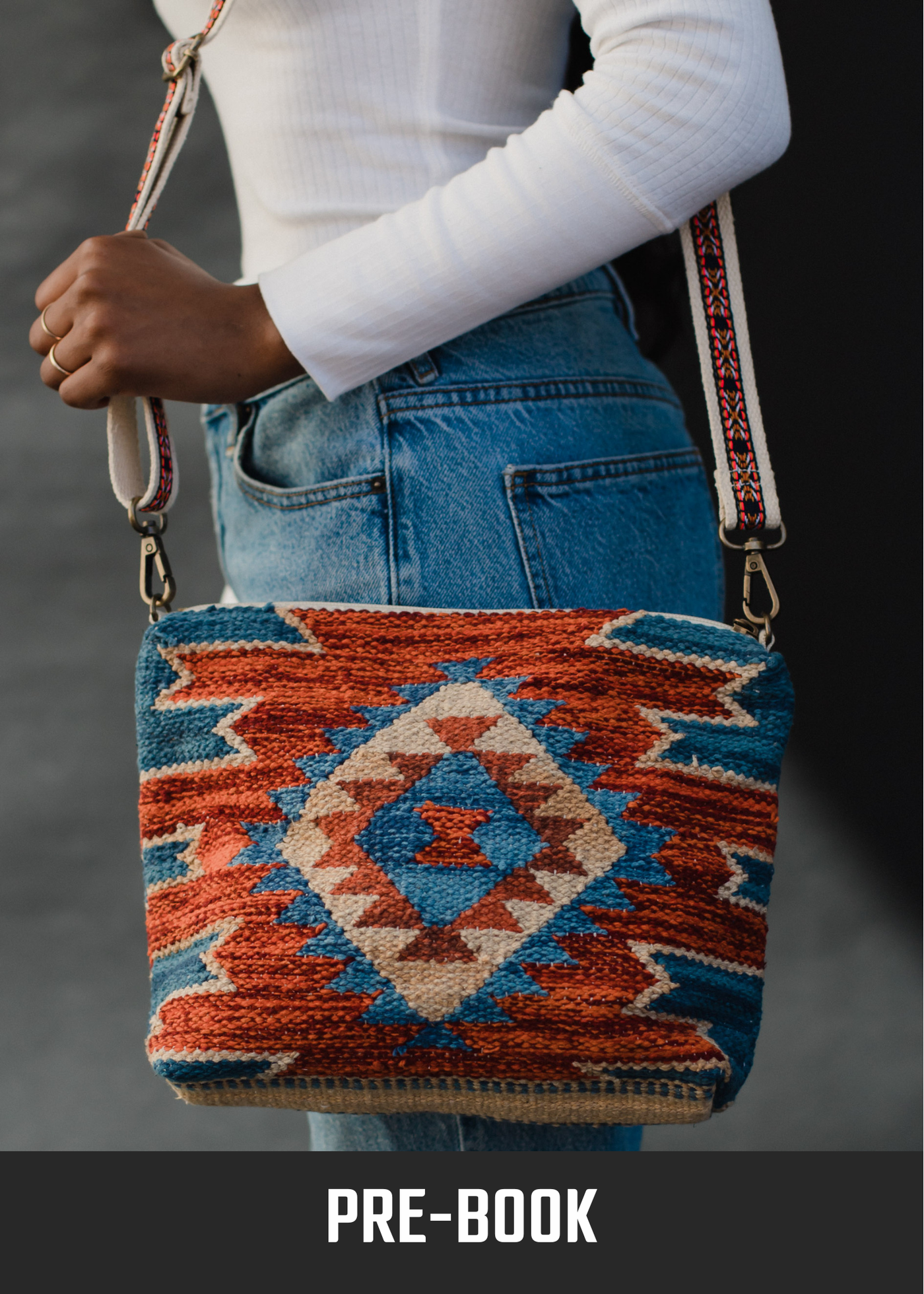 Blue, Rust & Tan Aztec Crossbody