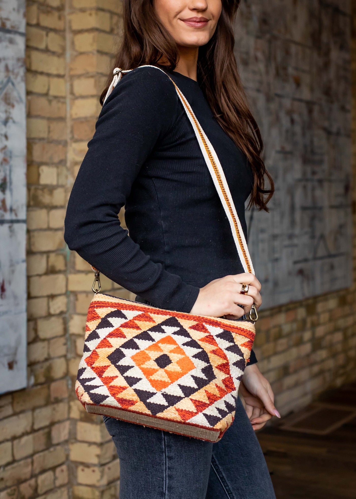 Brown, Orange & Tan Aztec Crossbody