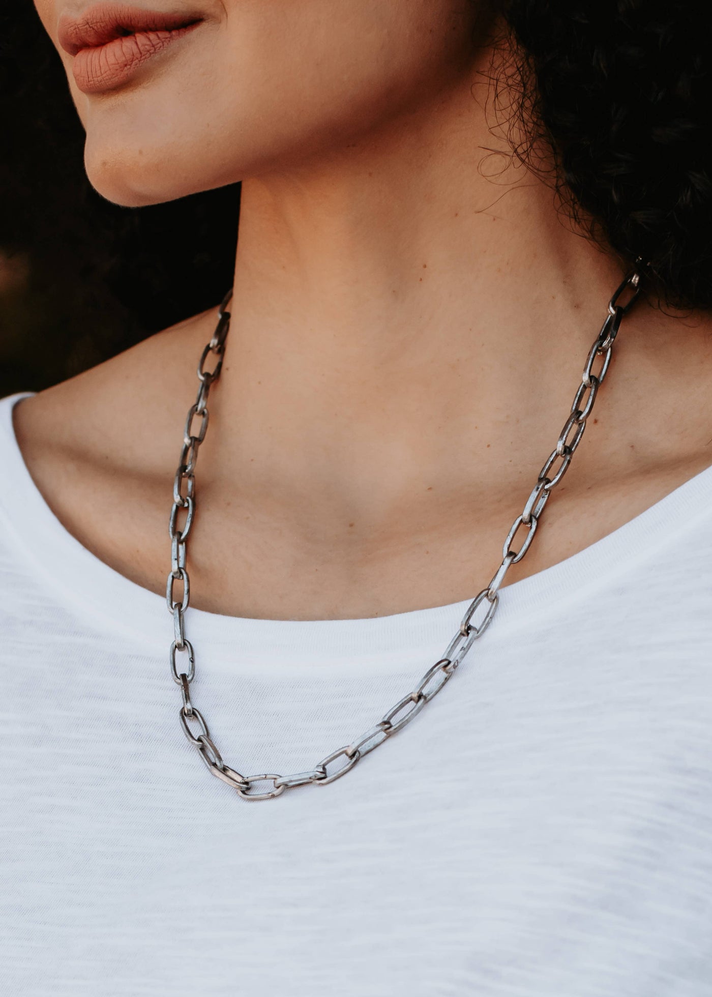 Long Silver Paperclip Chain Necklace