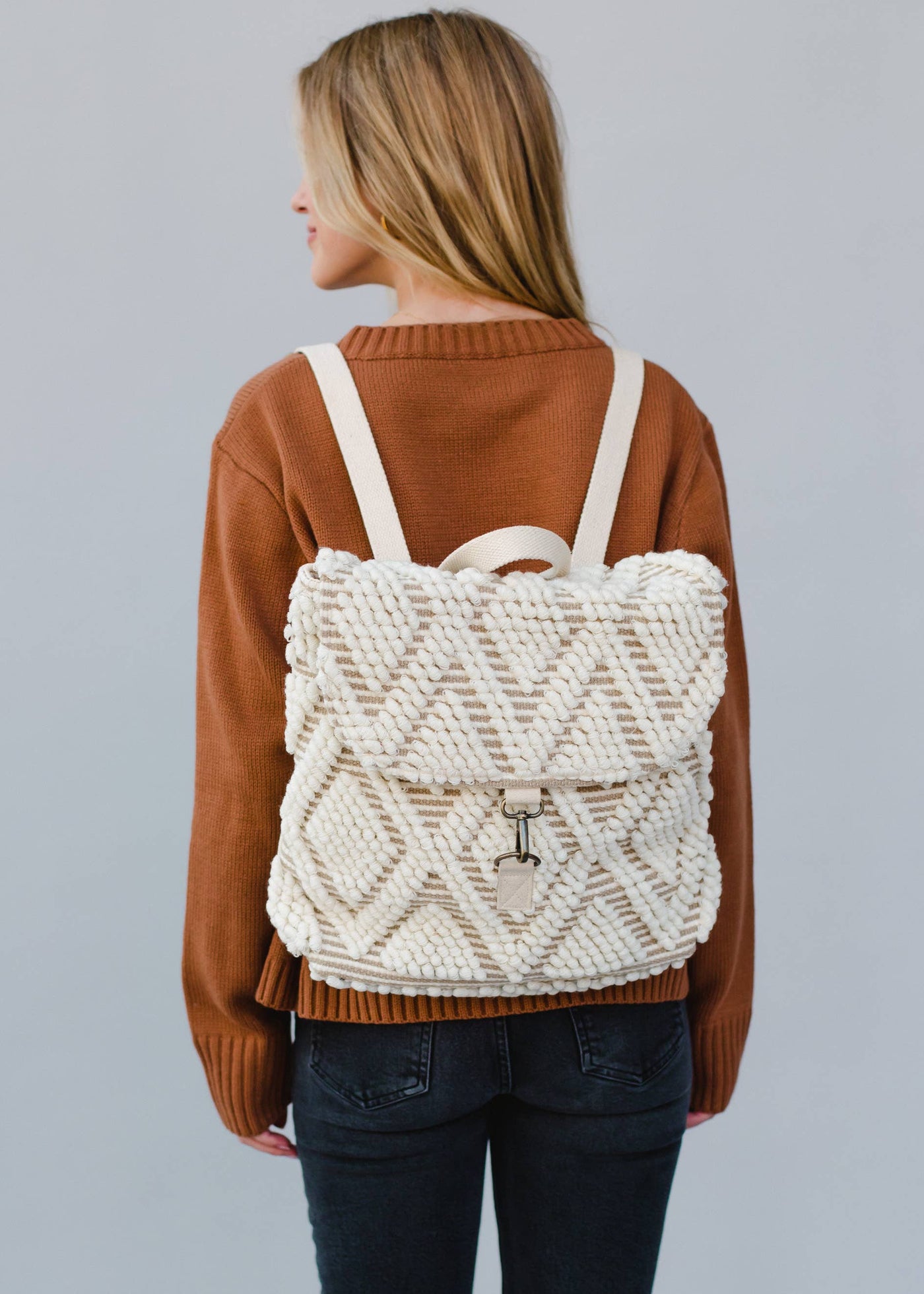 Cream Diamond Pattern Backpack
