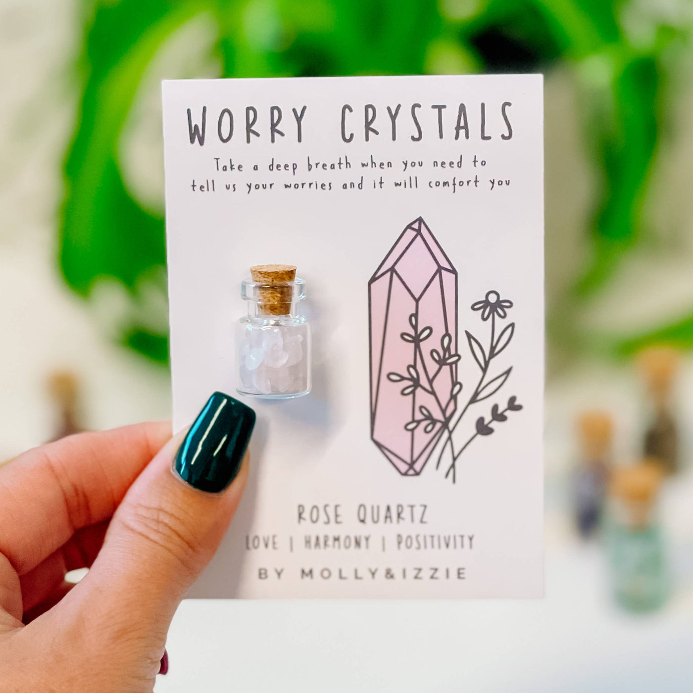Rose Quartz Worry Crystals on Card