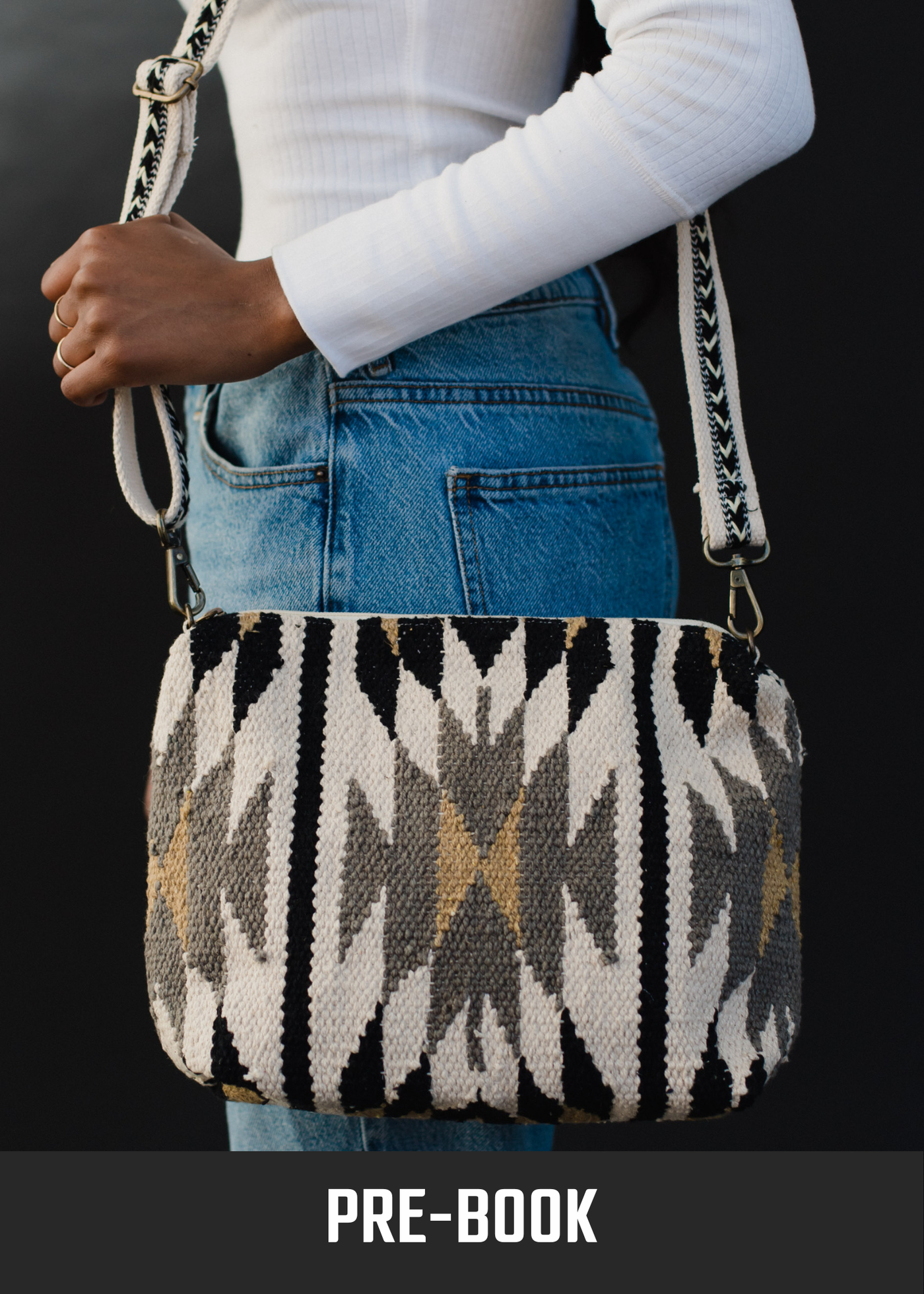 Cream, Black & Gray Aztec Crossbody