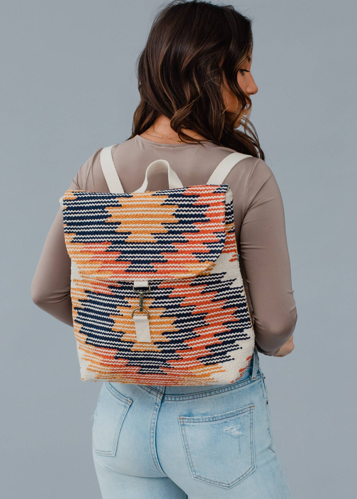 Cream & Multicolored Aztec Backpack